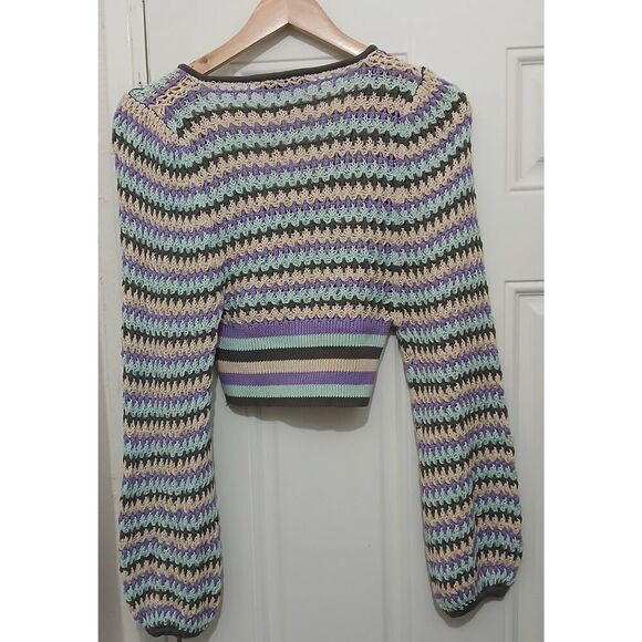 Zara womens small cropped purple beige open knit cotton sweater - Picture 4 of 7